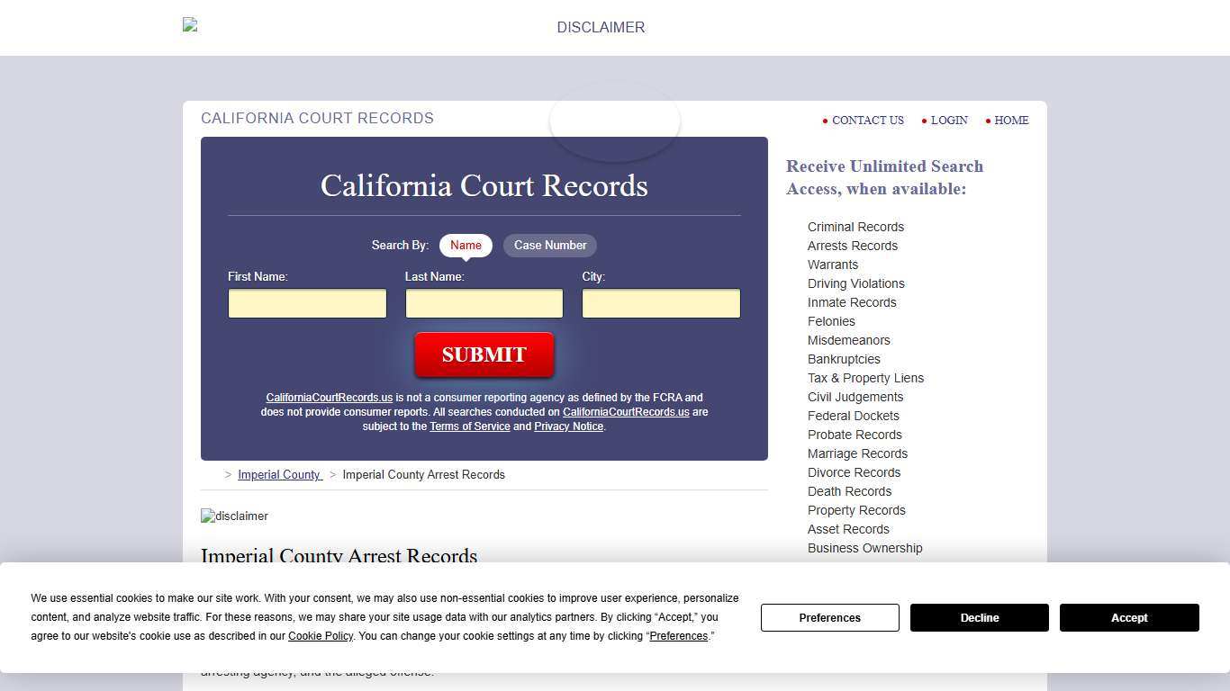 Imperial County Arrest Records CaliforniaCourtRecords.us