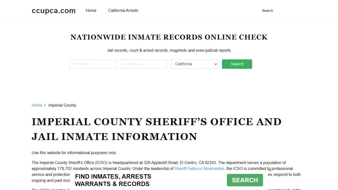 Imperial County Sheriff, CA, Jail Inmate Search, Recent Arrests